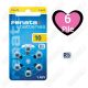 Renata ZA10 Free Mercury - BLISTER da 6 BATTERIE PER PROTESI ACUSTICHE
