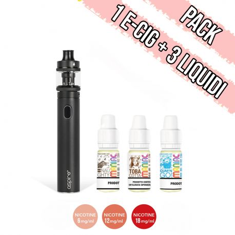 Pack per Iniziare con Kit Aspire Tigon Nero e 3 liquidi pronti Maniac