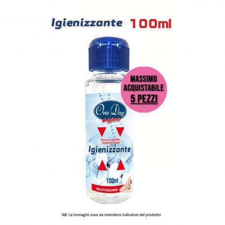 Gel Igienizzante Mani One Day + Igiene. Gel Alcolico Sanificante contro germi e batteri. Formato tascabile da 100 ml