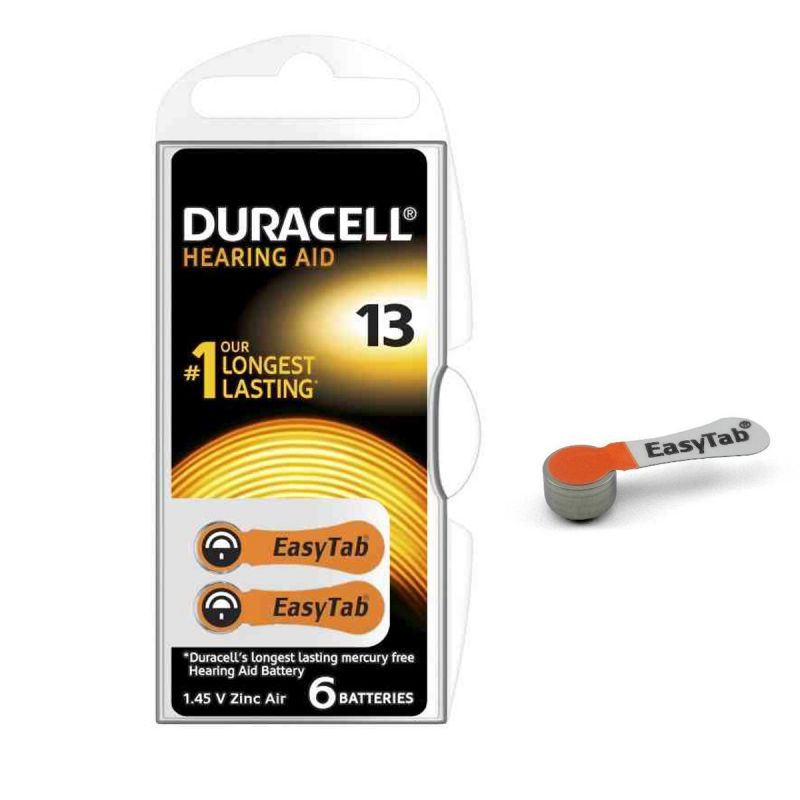 Duracell 13 EasyTab 6 Batterie Apparecchio Acustico Arancio