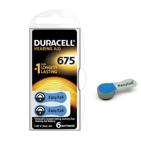 60 Batterie Duracell 675 EasyTab Pr44 per Apparecchi Acustici