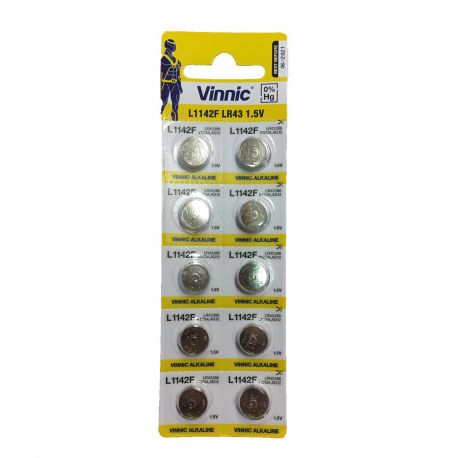 10 Pile Vinnic LR1142 LR43 AG12 - Batterie Alkalina 1,5V