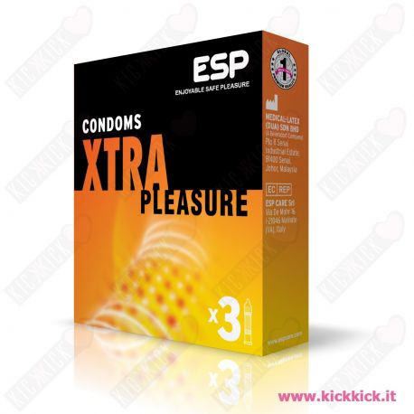 ESP Xtra Pleasure - Scatola da 3 Preservativi Stimolanti con Rilievi e Nervature