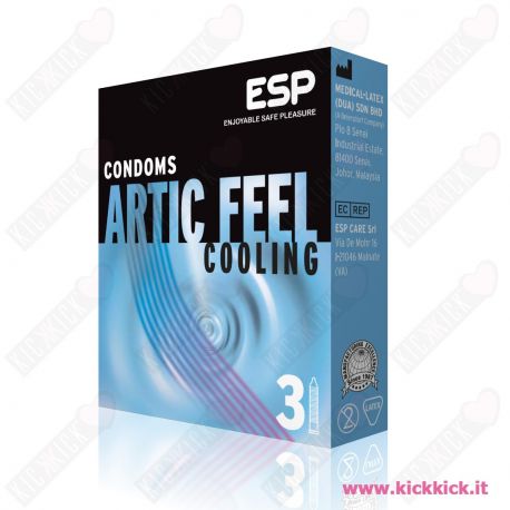 Profilattici ESP Artic Feel Cooling Scatola da 3 Preservativi Stimolanti con Rilievi e Nervature