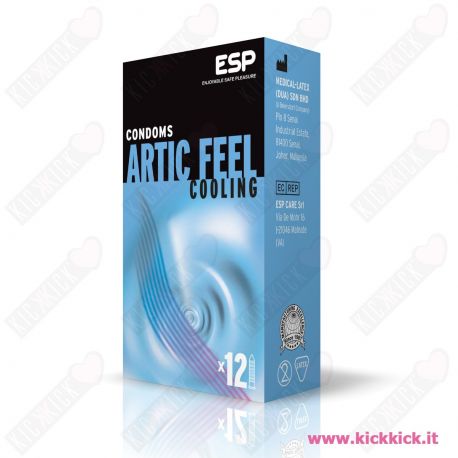 Profilattici ESP Artic Feel Cooling Scatola da 12 Preservativi Stimolanti con Rilievi e Nervature
