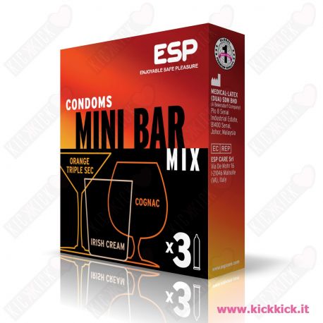 Profilattici ESP Minibar Scatola da 3 Preservativi Aromatizzati al Bailey's Cointrau Cognac