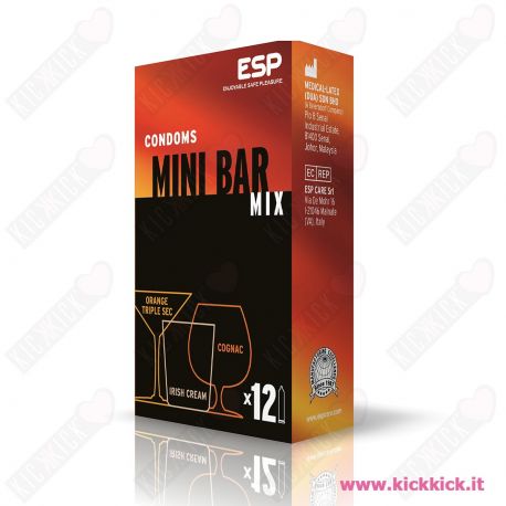 Profilattici ESP Minibar Scatola da 12 Preservativi Aromatizzati al Bailey's Cointrau Cognac