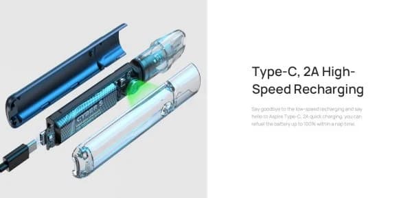 aspire cyber s pod mod con ricarica rapida usb-c 2 ampere